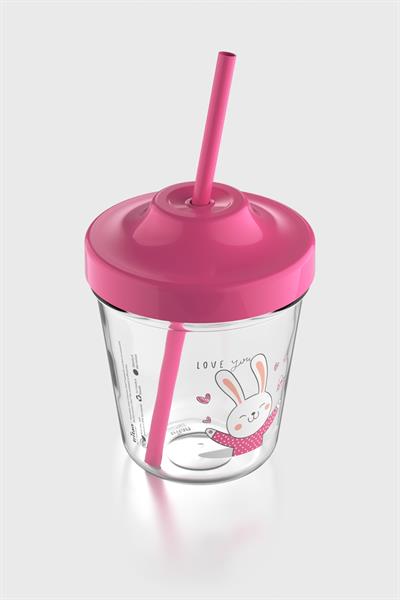 Renga Mila Love You Tavşan Desenli Tritan Çocuk Seti Pipetli Kapak ve Müsli Kapak 712009 Pembe