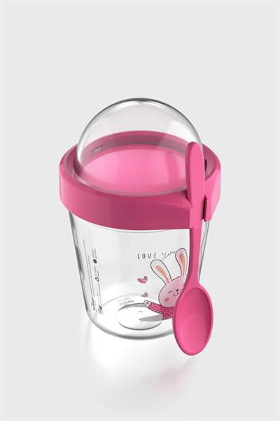 Renga Mila Love You Tavşan Desenli Tritan Çocuk Seti Pipetli Kapak ve Müsli Kapak 712009 Pembe