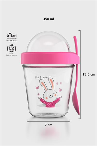 Renga Mila Love You Tavşan Desenli Tritan Çocuk Seti Pipetli Kapak ve Müsli Kapak 712009 Pembe