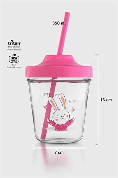 Renga Mila Love You Tavşan Desenli Tritan Çocuk Seti Pipetli Kapak ve Müsli Kapak 712009 Pembe