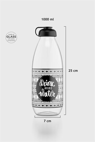 Renga Milky Desenli 1000 ml Cam Şişe 182058 Siyah
