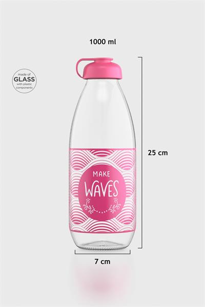 Renga Milky Desenli 1000 ml Cam Şişe 182058 Fuşya