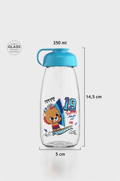 Renga Milky Kids Desenli 250 ml Cam Şişe 182056 Turkuaz