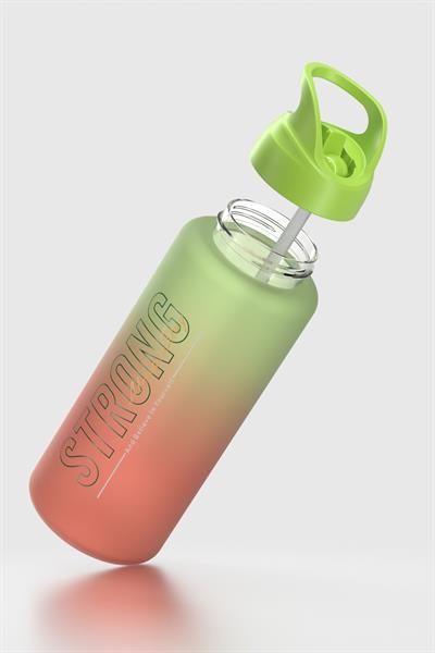 Renga Moly Çift Renk Yazı Desenli 1000 ml Pipetli Mat Tritan Matara 912117 Yeşil-Turuncu