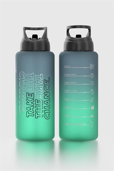 Renga Moly Çift Renk Yazı Desenli 1000 ml Pipetli Mat Tritan Matara 912117 Siyah-Petrol
