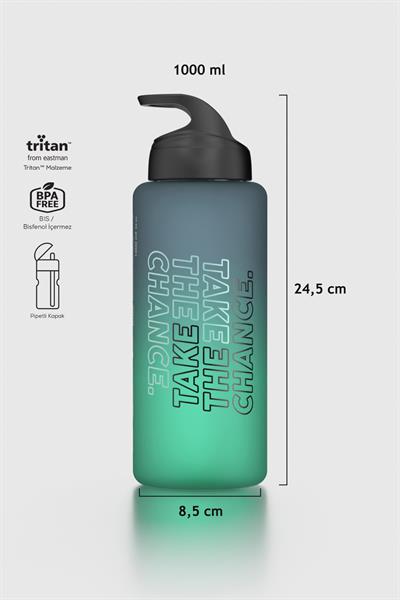 Renga Moly Çift Renk Yazı Desenli 1000 ml Pipetli Mat Tritan Matara 912117 Siyah-Petrol