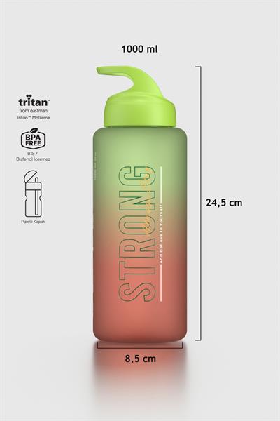 Renga Moly Çift Renk Yazı Desenli 1000 ml Pipetli Mat Tritan Matara 912117 Yeşil-Turuncu