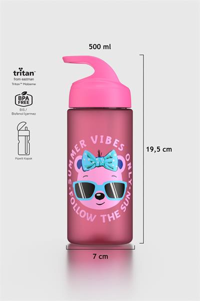 Renga Moly Desenli 500 ml Pipetli Tritan Çocuk Matara 912131 Pembe