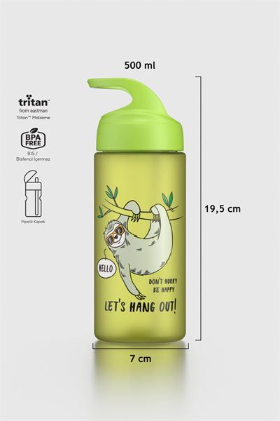 Renga Moly Desenli 500 ml Pipetli Tritan Çocuk Matara 912131 Yeşil