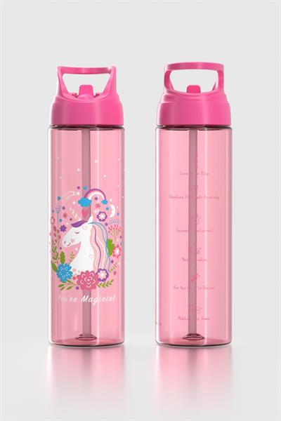 Renga Moly Desenli 630 ml Pipetli Tritan Çocuk Matara 912172 Pembe