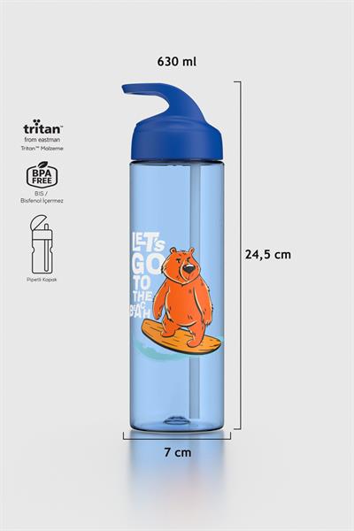 Renga Moly Desenli 630 ml Pipetli Tritan Çocuk Matara 912172 Mavi