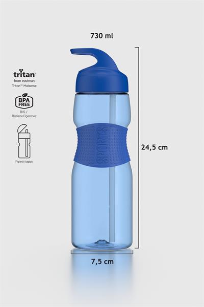 Renga Moly Silikon Detaylı 730 ml Pipetli Tritan Matara 912116 Mavi