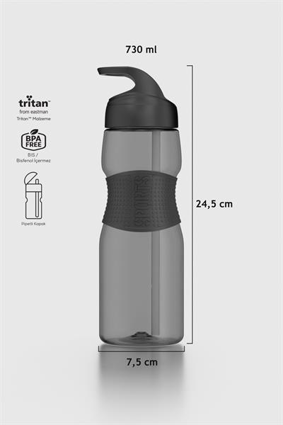 Renga Moly Silikon Detaylı 730 ml Pipetli Tritan Matara 912116 Siyah