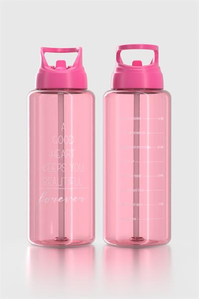 Renga Moly Yazı Desenli 1000 ml Pipetli Tritan Matara 912139 Fuşya