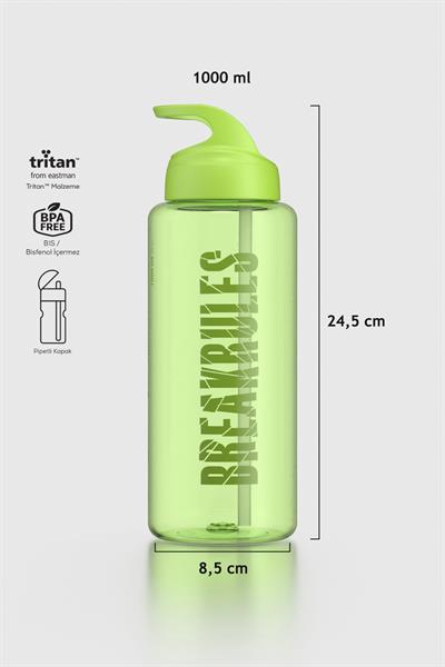 Renga Moly Yazı Desenli 1000 ml Pipetli Tritan Matara 912139 Yeşil