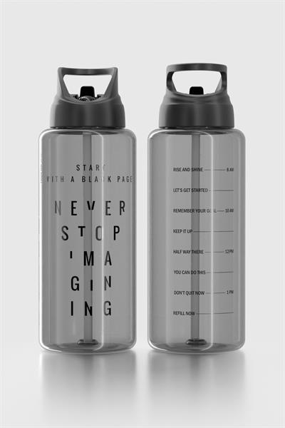 Renga Moly Yazı Desenli 1000 ml Pipetli Tritan Matara 912139 Siyah