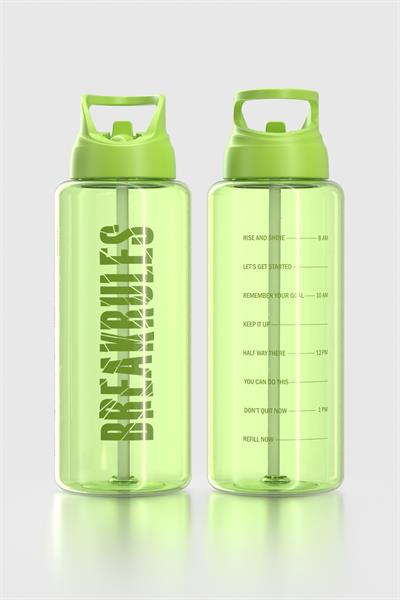 Renga Moly Yazı Desenli 1000 ml Pipetli Tritan Matara 912139 Yeşil