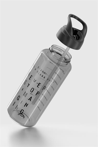 Renga Moly Yazı Desenli 1000 ml Pipetli Tritan Matara 912139 Siyah