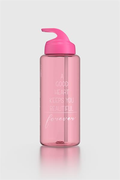 Renga Moly Yazı Desenli 1000 ml Pipetli Tritan Matara 912139 Fuşya