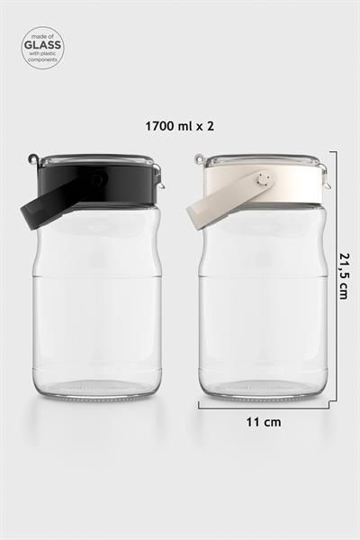 Renga Mono 1700 ml 2li Cam Kavanoz Seti 131072 Siyah-Bej