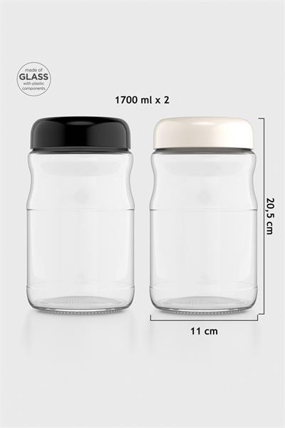 Renga Mono 1700 ml 2li Cam Kavanoz Seti 131076 Siyah-Bej