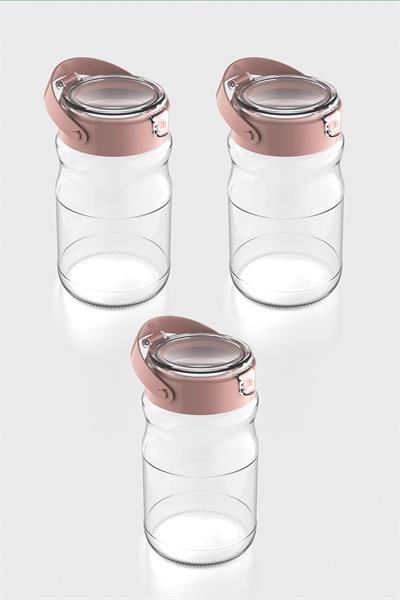 Renga Mono 1700 ml Pembe Kapaklı 3lü Cam Kavanoz Seti 131072