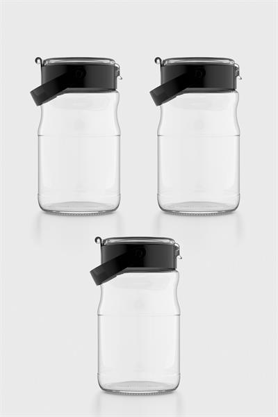 Renga Mono 1700 ml Siyah Kapaklı 3lü Cam Kavanoz Seti 131072