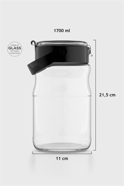 Renga Mono 1700 ml Siyah Kapaklı Cam Kavanoz 131072