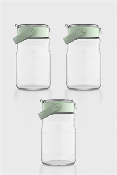 Renga Mono 1700 ml Yeşil Kapaklı 3lü Cam Kavanoz Seti 131072