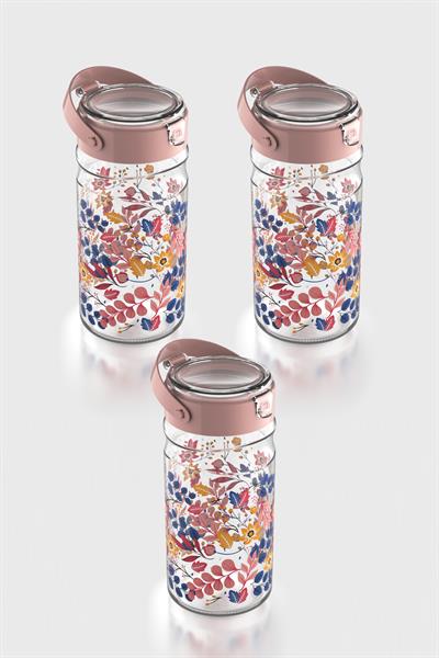 Renga Mono 1800 ml Çiçek Desenli 3lü Cam Kavanoz Seti 132067 Pembe