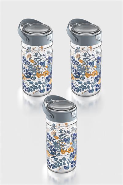 Renga Mono 1800 ml Çiçek Desenli 3lü Cam Kavanoz Seti 132067 Mavi