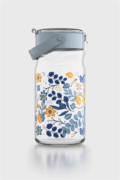 Renga Mono 1800 ml Çiçek Desenli Cam Kavanoz 132067 Mavi