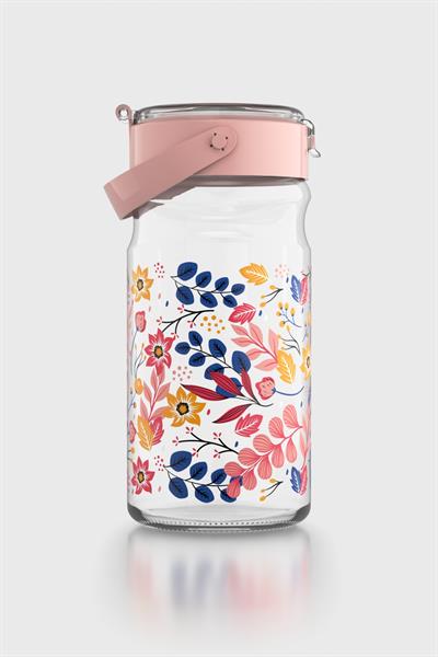 Renga Mono 1800 ml Çiçek Desenli Cam Kavanoz 132067 Pembe