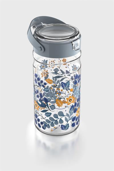 Renga Mono 1800 ml Çiçek Desenli Cam Kavanoz 132067 Mavi