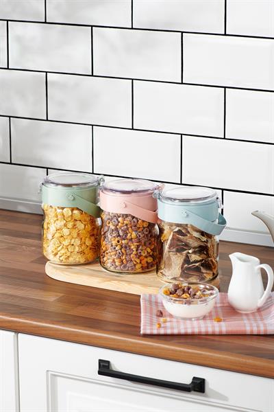 Renga Mono 900 ml 3lü Cam Kavanoz Seti 131064 Renkli
