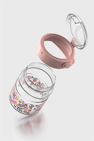Renga Mono 900 ml Çiçek Desenli 3lü Cam Kavanoz Seti 132065 Pembe
