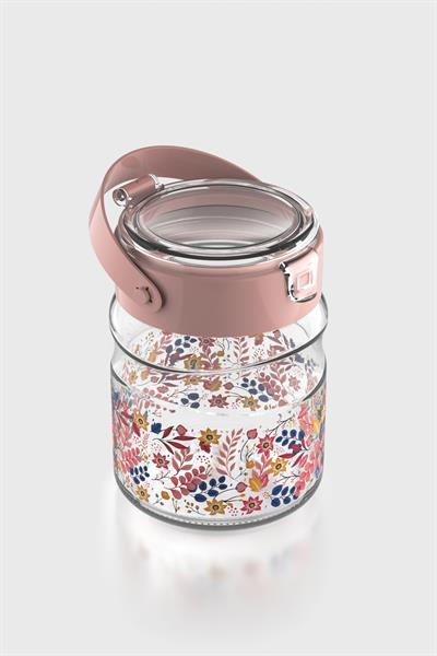 Renga Mono 900 ml Çiçek Desenli Cam Kavanoz 132065 Pembe