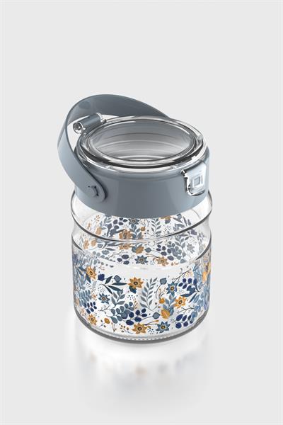 Renga Mono 900 ml Çiçek Desenli Cam Kavanoz 132065 Mavi