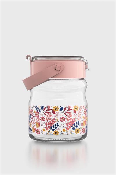 Renga Mono 900 ml Çiçek Desenli Cam Kavanoz 132065 Pembe