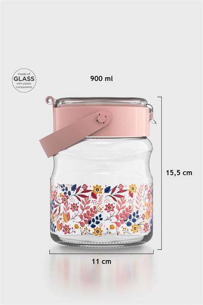 Renga Mono 900 ml Çiçek Desenli Cam Kavanoz 132065 Pembe