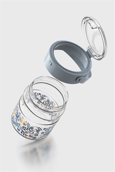 Renga Mono 900 ml Çiçek Desenli Cam Kavanoz 132065 Mavi