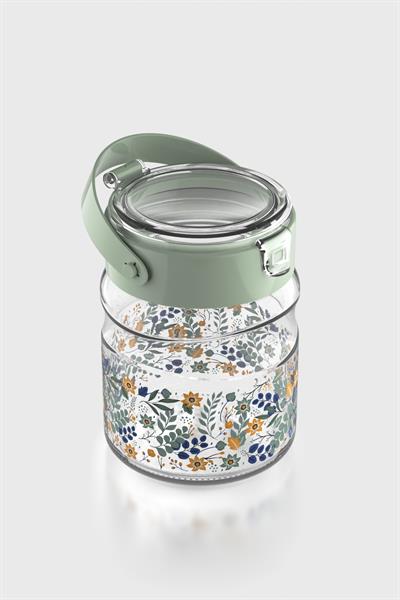 Renga Mono 900 ml Çiçek Desenli Cam Kavanoz 132065 Yeşil