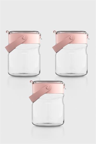 Renga Mono 900 ml Pembe Kapaklı 3lü Cam Kavanoz Seti 131064