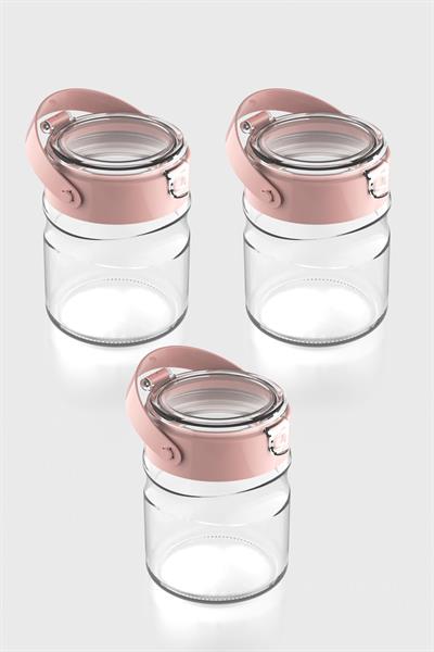 Renga Mono 900 ml Pembe Kapaklı 3lü Cam Kavanoz Seti 131064