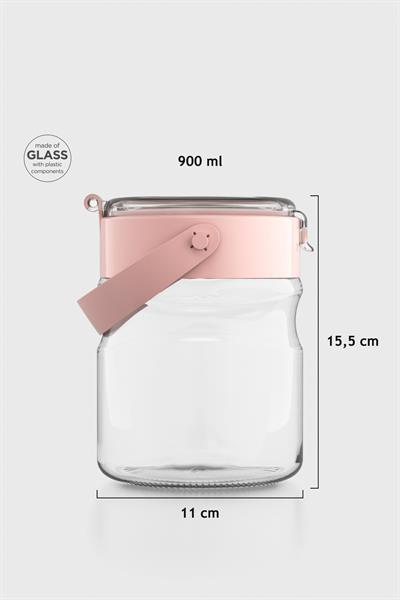 Renga Mono 900 ml Pembe Kapaklı Cam Kavanoz 131064