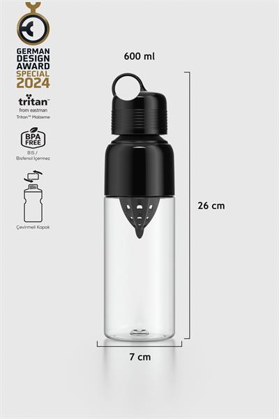 Renga Moon 600 ml Tritan Sıkacaklı Detoks Matara 911028 Siyah