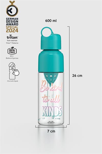 Renga Moon Desenli 600 ml Sıkacaklı Tritan Matara 912054 Turkuaz