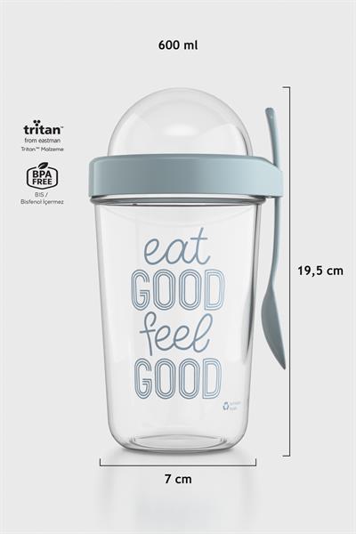 Renga Orbit 600 ml Eat Good Desen Tritan Müsli ve Atıştırmalık Kabı 192009 Turkuaz