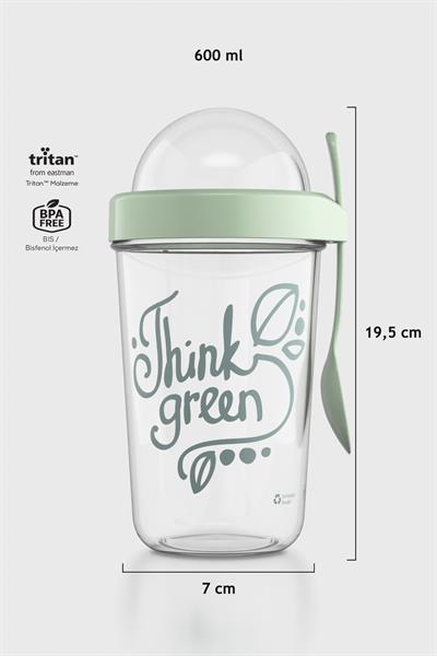 Renga Orbit 600 ml Think Green Desen Tritan Müsli ve Atıştırmalık Kabı 192009 Yeşil