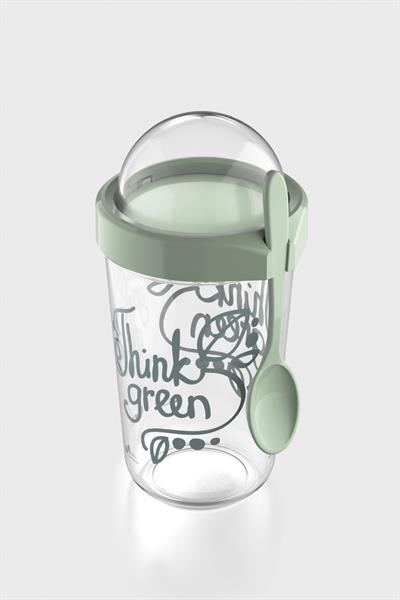 Renga Orbit 600 ml Think Green Desen Tritan Müsli ve Atıştırmalık Kabı 192009 Yeşil